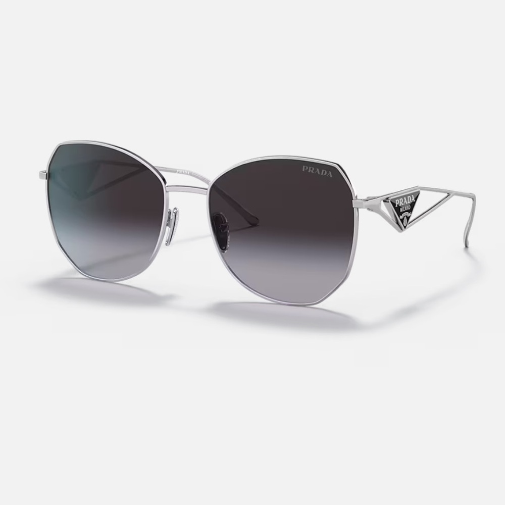 Authentic Prada Silver Aviator Sunglasses with Gradient Lenses